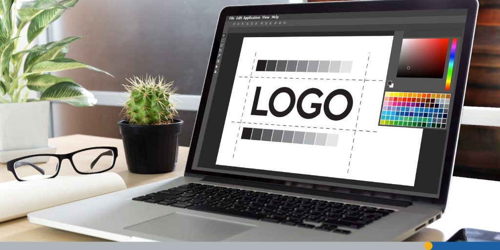 logo design on a laptop monitor.