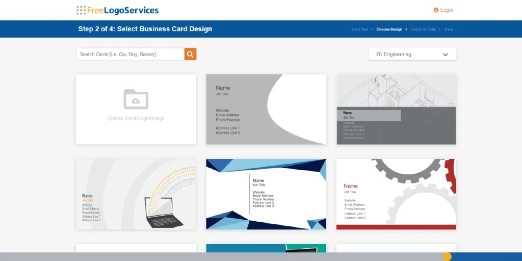 FreeLogoServices business card creator categories.