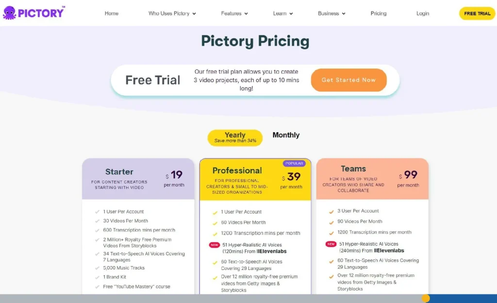 Pictory ai video generator with free trial available on their website
