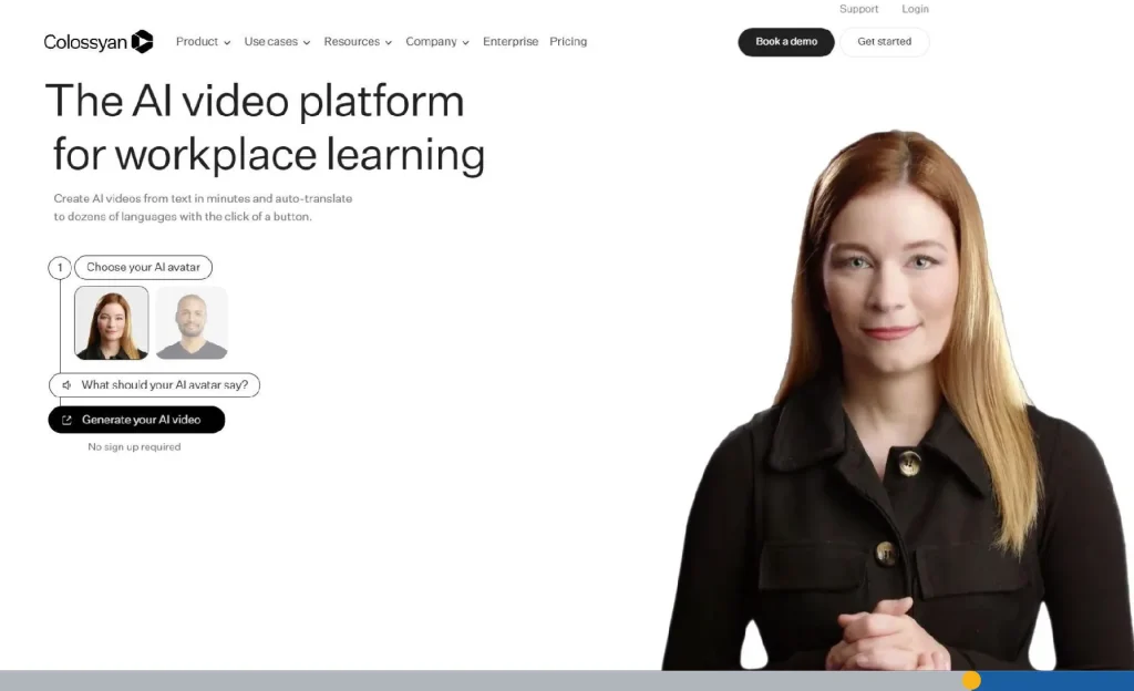 Colossyan website and ai video platform features.