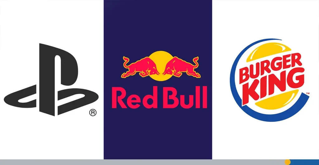 The PlayStation, Red Bull, and Burger King’s logos convey a unique message.
