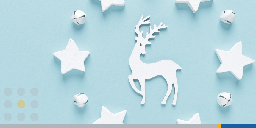 Deer, stars, and bells on a light blue background