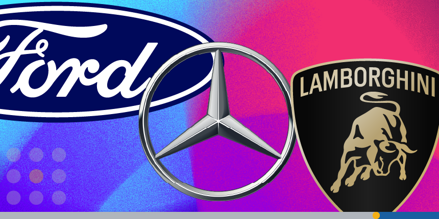 Ford, Mercedes, and Lamborghini logos