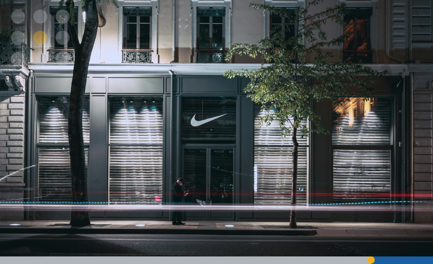 The famous Nike logo above a doorway in France