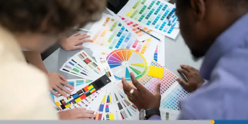 Group of people choosing from a color wheel