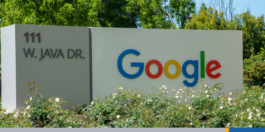 A sans serif sign belonging to Google offices in Sunnyvale, California, at West Java Drive.