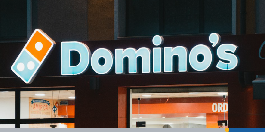 The colourful logo display font of Domino's pizza.