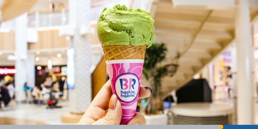 The distinctive Baskin Robbins font of the famous ice cream store.