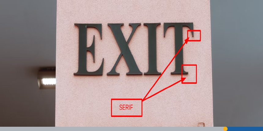 An exit sign that shows a serif typeface.