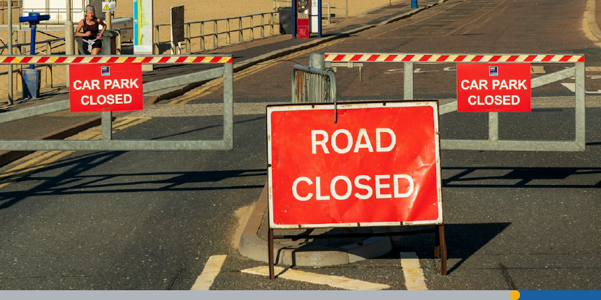 A sans serif road closed sign in Dorset in the United Kingdom.