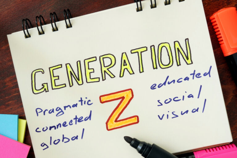 Notepad with generation z on the wooden table.