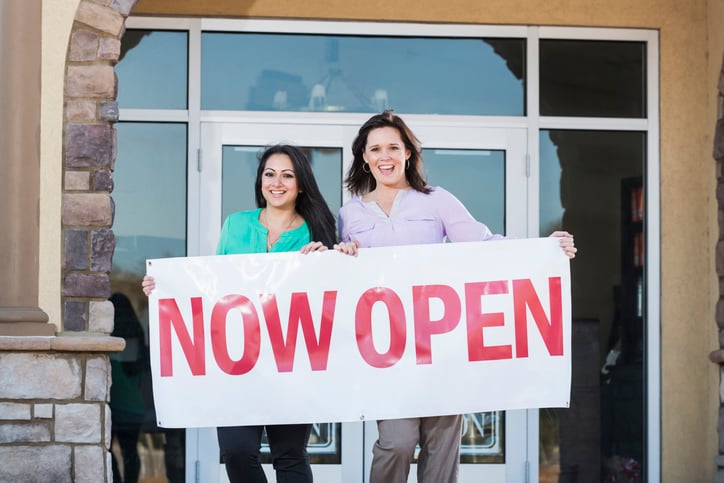 "Now Open" vinyl banner