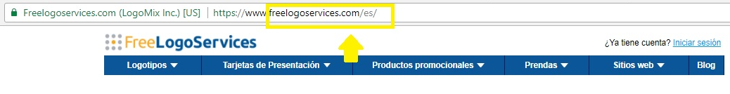 Arrow pointing to Freelogoservices URL in spanish