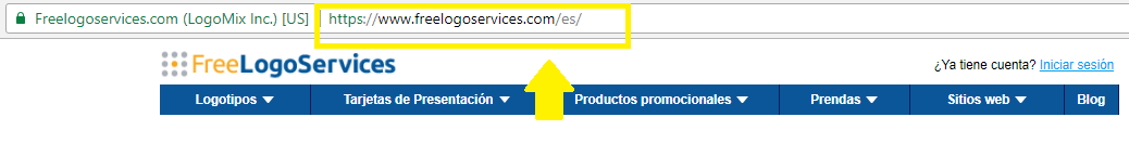 Arrow pointing to Freelogoservices URL in spanish