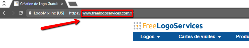 Arrow pointing to Freelogoservices URL in search bar