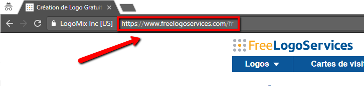 Arrow pointing to Freelogoservices URL in French